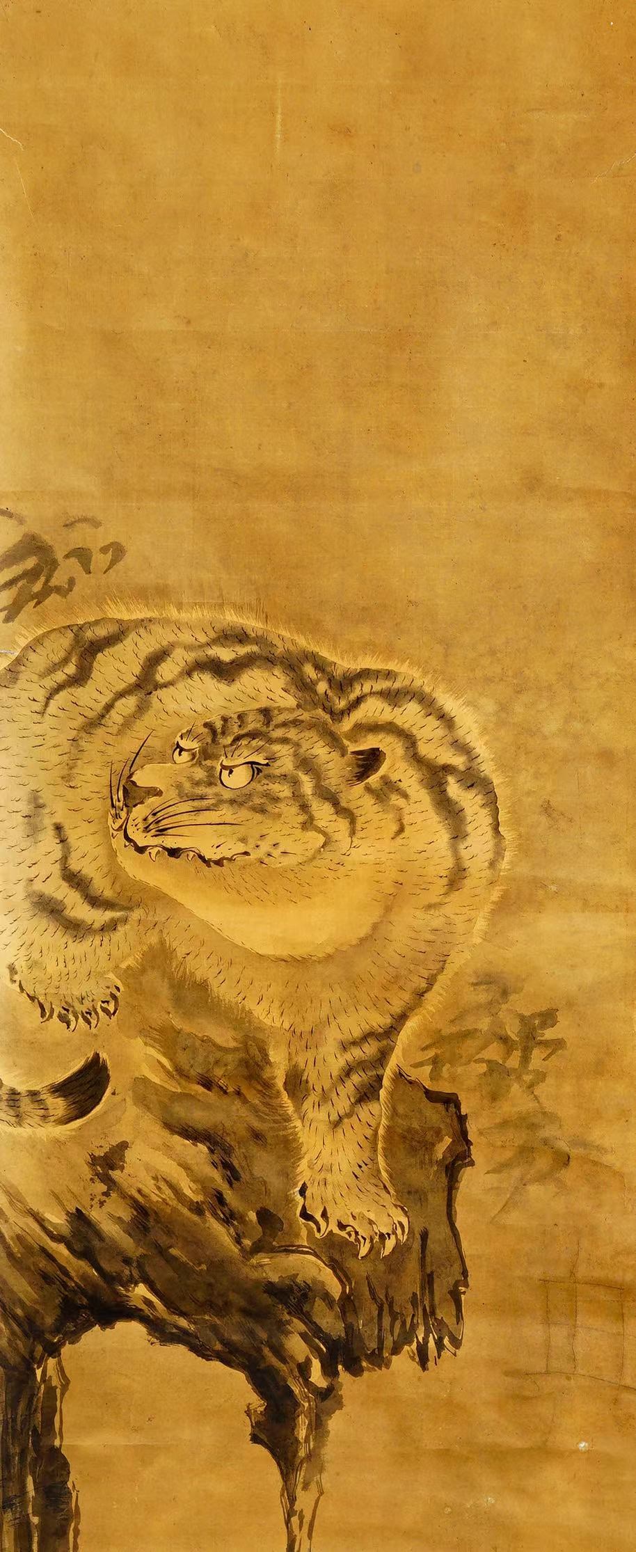 古畫 巖上虎 