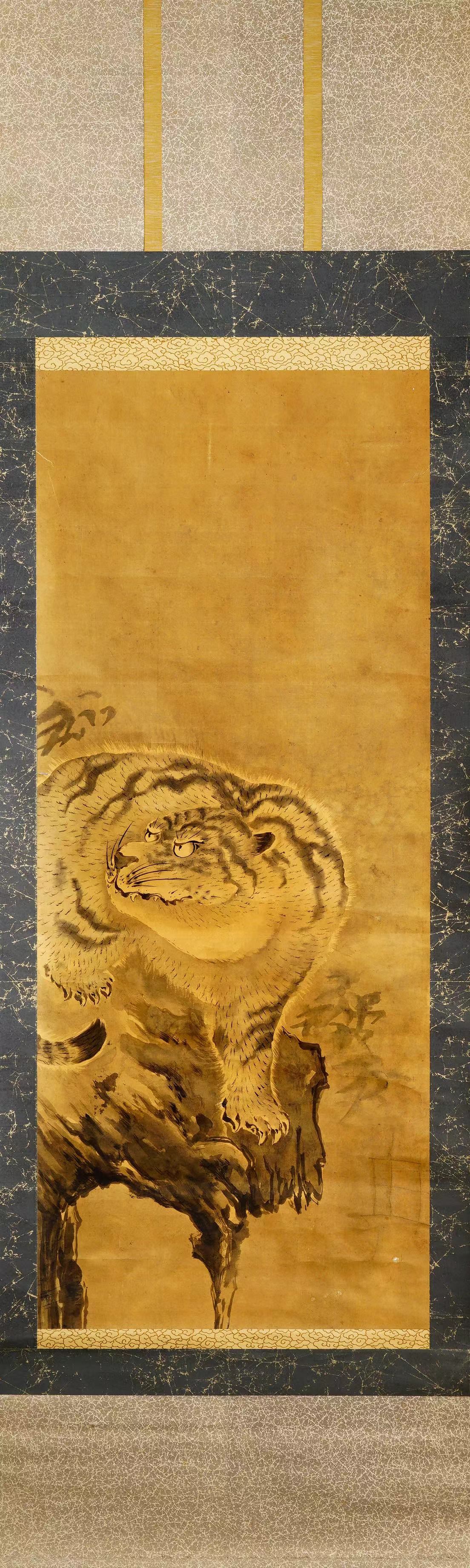 古畫 巖上虎 
